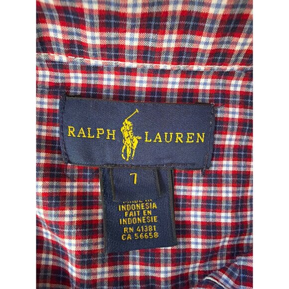 Ralph Lauren Boys Red & Blue Plaid Long Sleeve Button-Down Shirt Size 7 Cotton - Picture 3 of 5